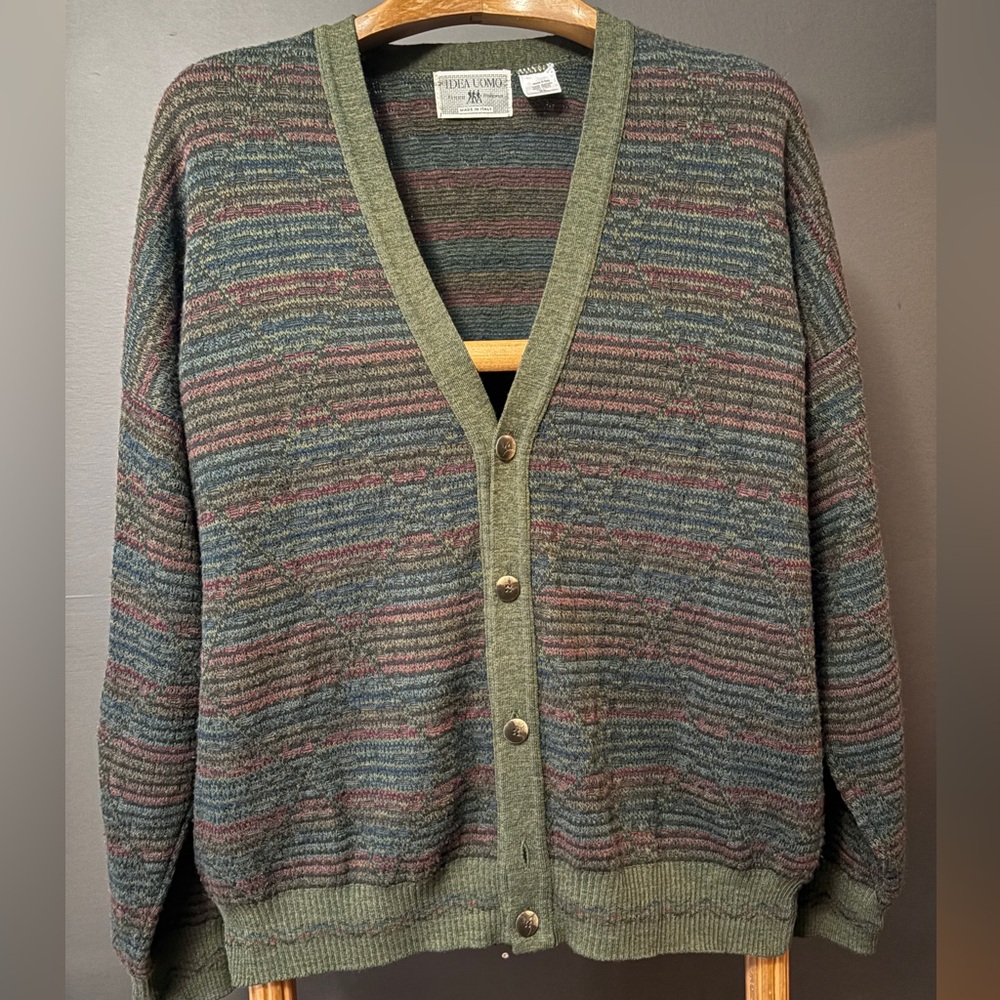 Vintage Marled Multicolor Acrylic/Wool Button Cardigan